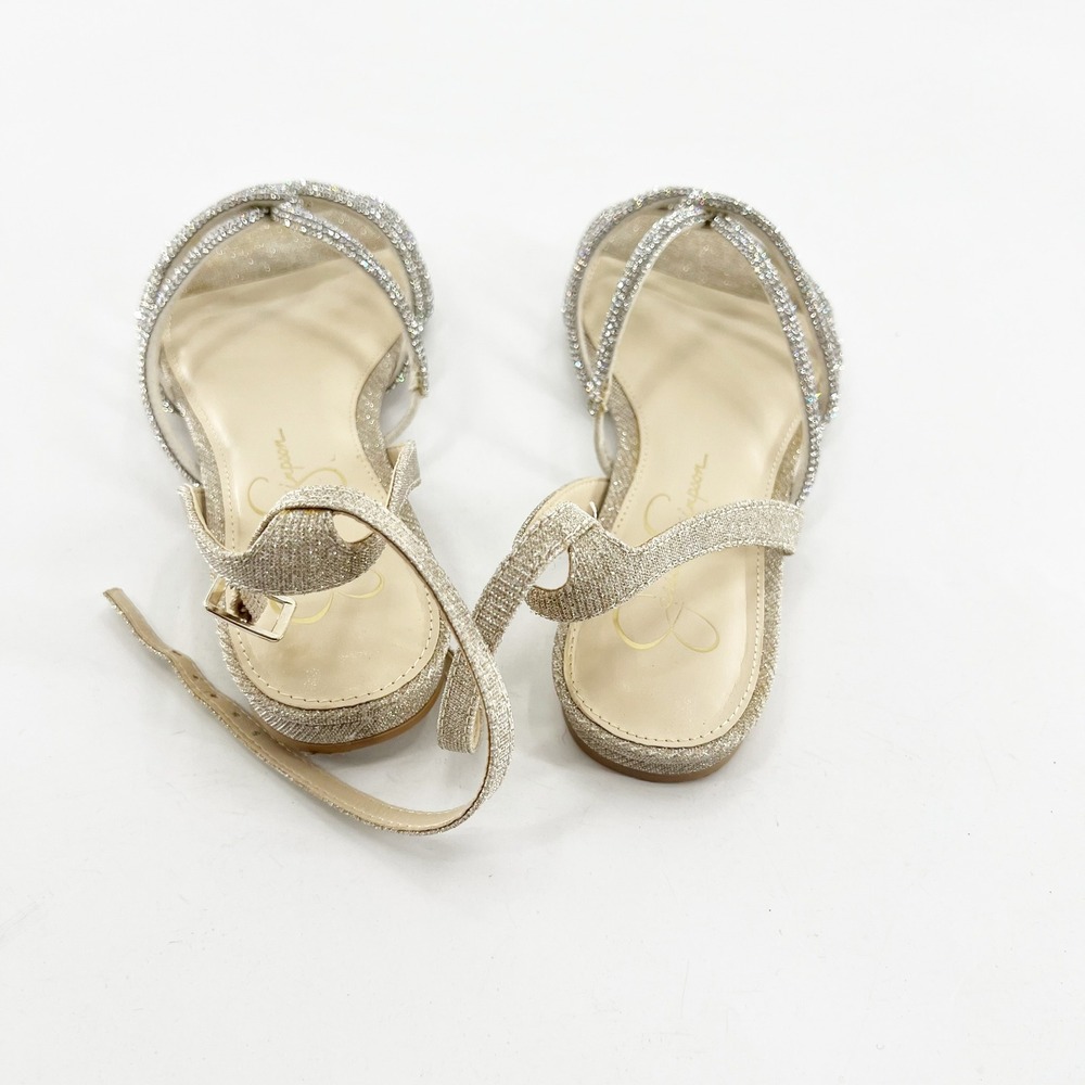 Jessica Simpson Rajiv Gold Rhinestone Strappy Ankle Flat Sandals Womens 6.5 - Picture 4 of 6